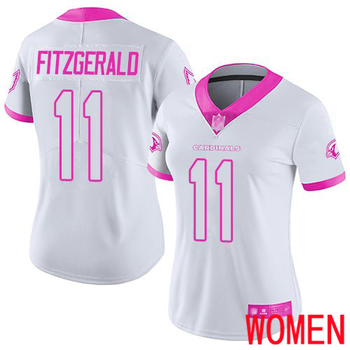 Arizona Cardinals Limited White Pink Women Larry Fitzgerald Jersey NFL Football #11 Rush Fashion